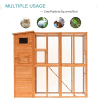PawHut Outdoor Catio, Cat House Wooden Feral Cat Shelter, Cat Cage with Platforms, Waterproof Asphalt Roof, Ramps, 77" L, Natural(m-5)