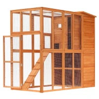 PawHut Outdoor Catio, Cat House Wooden Feral Cat Shelter, Cat Cage with Platforms, Waterproof Asphalt Roof, Ramps, 77" L, Natural(m-11)