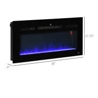 HOMCOM 36" 1500W Recessed and Wall Mounted Electric Fireplace Inserts with Remote, Adjustable Flame Color and Brightness, Cryolite-Effect Rocks, Black(m-3)