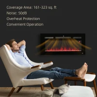 HOMCOM 36" 1500W Recessed and Wall Mounted Electric Fireplace Inserts with Remote, Adjustable Flame Color and Brightness, Cryolite-Effect Rocks, Black(m-6)