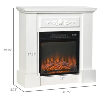 HOMCOM 32" Electric Fireplace with Mantel, Freestanding Heater with LED Log Flame, Overheat Protection and Remote Control, 1400W, White(m-3)