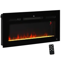 HOMCOM 36" 1500W Recessed and Wall Mounted Electric Fireplace Inserts with Remote, Adjustable Flame Color and Brightness, Cryolite-Effect Rocks, Black(m-11)