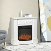 HOMCOM 32" Electric Fireplace with Mantel, Freestanding Heater with LED Log Flame, Overheat Protection and Remote Control, 1400W, White(m-10)