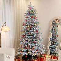 HOMCOM 6.5ft Snow Flocked Artificial Christmas Tree, Pre-Lit Christmas Tree with 400 LED Lights and 990 Branch Tips, Green(m-9)