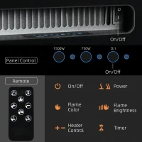HOMCOM 36" 1500W Recessed and Wall Mounted Electric Fireplace Inserts with Remote, Adjustable Flame Color and Brightness, Cryolite-Effect Rocks, Black(m-5)