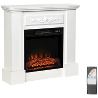 HOMCOM 32" Electric Fireplace with Mantel, Freestanding Heater with LED Log Flame, Overheat Protection and Remote Control, 1400W, White(m-1)
