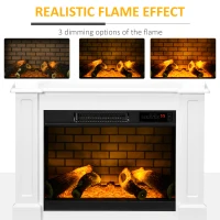 HOMCOM 32" Electric Fireplace with Mantel, Freestanding Heater with LED Log Flame, Shelf and Remote Control, 1400W, White(m-4)