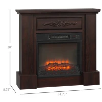 HOMCOM 32" Electric Fireplace with Mantel, Freestanding Heater with LED Log Flame, Overheat Protection and Remote Control, 1400W, Brown(m-3)