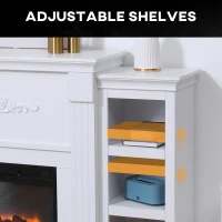 HOMCOM Electric Fireplace Mantel TV Stand for TV's up to 46", Living Room Media Entertainment Console with Adjustable Storage Shelves, White(m-7)