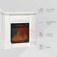 HOMCOM 32" Electric Fireplace with Mantel, Freestanding Heater with LED Log Flame, Overheat Protection and Remote Control, 1400W, White(m-6)