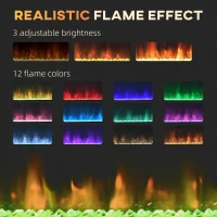 HOMCOM 36" 1500W Recessed and Wall Mounted Electric Fireplace Inserts with Remote, Adjustable Flame Color and Brightness, Cryolite-Effect Rocks, Black(m-4)