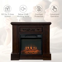 HOMCOM 32" Electric Fireplace with Mantel, Freestanding Heater with LED Log Flame, Overheat Protection and Remote Control, 1400W, Brown(m-6)