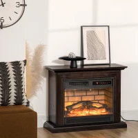 HOMCOM 31" Electric Fireplace with Dimmable Flame Effect and Mantel, Freestanding Space Heater with Log Hearth and Remote Control, 1400W, Brown(m-10)