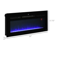 HOMCOM 50" 1500W Recessed and Wall Mounted Electric Fireplace Inserts with Remote, Adjustable Flame Color and Brightness, Cryolite-Effect Rocks, Black(m-3)