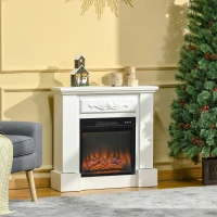 HOMCOM 32" W x 30" H Electric Fireplace Mantel TV Stand, Media Console Center Cabinet with Remote Control, 1400W, White(m-10)