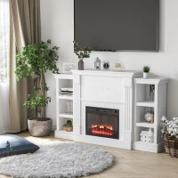 HOMCOM Electric Fireplace Mantel TV Stand for TV's up to 46", Living Room Media Entertainment Console with Adjustable Storage Shelves, White(m-10)