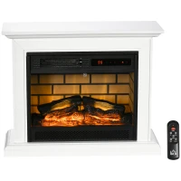 HOMCOM 31" Electric Fireplace with Dimmable Flame Effect and Mantel, Freestanding Space Heater with Log Hearth and Remote Control, 1400W, White(m-11)