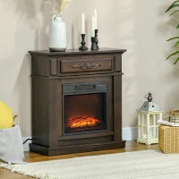 HOMCOM Electric Fireplace TV Stand for TV's up to 40" Flat Screen, Living Room Media Entertainment Console with Storage, Brown(m-2)