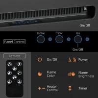 HOMCOM 50" 1500W Recessed and Wall Mounted Electric Fireplace Inserts with Remote, Adjustable Flame Color and Brightness, Cryolite-Effect Rocks, Black(m-5)