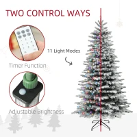HOMCOM 6.5ft Snow Flocked Artificial Christmas Tree, Pre-Lit Christmas Tree with 400 LED Lights and 990 Branch Tips, Green(m-5)