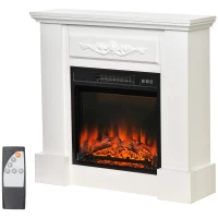 HOMCOM 32" Electric Fireplace with Mantel, Freestanding Heater with LED Log Flame, Overheat Protection and Remote Control, 1400W, White(m-11)