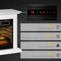 HOMCOM 31" Electric Fireplace with Dimmable Flame Effect and Mantel, Freestanding Heater Corner Firebox with Log Hearth and Remote Control, 1400W, White(m-5)