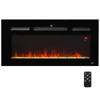 HOMCOM 36" 1500W Recessed and Wall Mounted Electric Fireplace Inserts with Remote, Adjustable Flame Color and Brightness, Cryolite-Effect Rocks, Black(m-1)