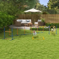 PawHut Dog Agility Training Equipment w/ Weave Poles, Adjustable Hurdle, Jump Ring, Pause Box, Whistle, Balls, Carry Bag(m-8)