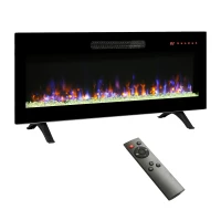 42" Remote Wall Mounted Electric Fireplace with Ultra Thin Tempered Glass Front, Multi-Color Flame, and LED Light Heater, Antique Black(m-2)