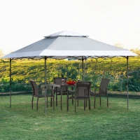 Outsunny 12' x 12' Pop Up Canopy Tent, with Double Roof and Adjustable Height for Garden Backyard, Light Grey and White(m-1)