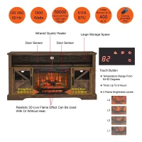 60" Electric Fireplace Entertainment Center with Door Sensor, Adjustable Flame Brightness, Remote Control, 60" L x 16" W x 32" H, Brown(m-5)