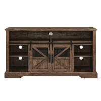 60" Electric Fireplace Entertainment Center with Door Sensor, Adjustable Flame Brightness, Remote Control, 60" L x 16" W x 32" H, Brown(m-2)