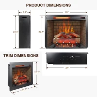 28" Infrared Electric Fireplace Insert with Touch Panel, Smokeless Firebox Heater with Trim Kit, Adjustable Brightness, Antique Black(m-3)