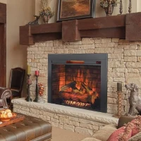 33" Realistic Flame Infrared Electric Fireplace Insert with Touch Panel Heater and Trim Kit, Adjustable Brightness, 1500W Heat, Antique Black(m-1)