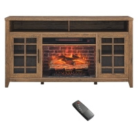 55" TV Media Stand with Remote Control Electric Fireplace, Adjustable Shelves, and Cable Management, Reclaimed Barnwood
