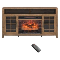 55" TV Media Stand with Remote Control Electric Fireplace, Adjustable Shelves, and Cable Management, Reclaimed Barnwood(m-2)