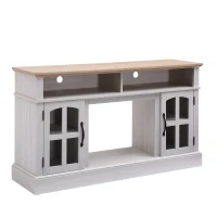 58" Entertainment Center with 23" Electric Fireplace, Glass Doors, TV Stand with Storage for TVs up to 70 Inch, 58" L x 15.5" W x 32" H, White(m-8)