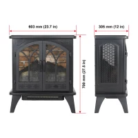 24" Free-Standing Design Electric Infrared Quartz Fireplace Stove with 11 Temperature Settings, 3D Flames, and Remote Control, Antique Black(m-3)