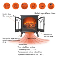 24" 3D Flame Electric Infrared Quartz Fireplace Stove with Adjustable Thermostat, and Remote Control, Heats Up to 400 Sq. Ft., Antique Black(m-4)