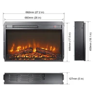 26" Overheating Protection Electric Fireplace Insert with Remote Control and Timer, Ultra-Thin Heater with Realistic Flame, Antique Black(m-3)