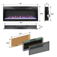 44" Remote In-Wall/Recessed Electric Fireplace with Multi-Color Flame, Ember Bed, and LED Light Heater, CSA/UL Certified, Antique Black(m-3)