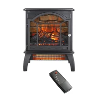 18" 3D Flame Electric Infrared Quartz Fireplace Stove with Remote Control, Overheat Protection, Free-Standing Design, Antique Black(m-2)