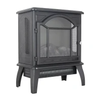 18" 3D Flame Electric Infrared Quartz Fireplace Stove with Adjustable Thermostat, Remote Control, and Safety Features, Antique Black(m-10)