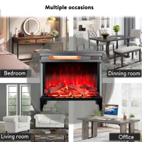 24" Freestanding Design 3-Sided Glass Electric Fireplace with Remote Control, Adjustable Flame Effects, and Easy Installation, Antique Black(m-5)