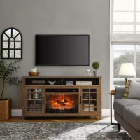 55" TV Media Stand with Remote Control Electric Fireplace, Adjustable Shelves, and Cable Management, Reclaimed Barnwood(m-1)