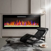 50" Ultra Thin Recessed Design Wall Mounted Electric Fireplace with Remote, Multi-Color Flame, Ember Bed, and LED Heater, Antique Black(m-1)