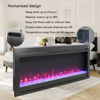 44" Remote In-Wall/Recessed Electric Fireplace with Multi-Color Flame, Ember Bed, and LED Light Heater, CSA/UL Certified, Antique Black(m-5)