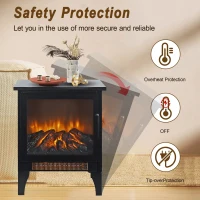 15" Freestanding Electric Fireplace Stove Heater with 3D Flame Effect, and Two-Speed Temperature Control, CSA/UL Certified, Antique Black(m-6)