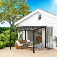 Outsunny 10' x 10' Hardtop Gazebo Wall-Mounted / Free Standing Outdoor Pergola with UPF 50+ & Waterproof Polycarbonate Roof(m-1)
