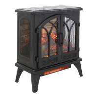 24" Free-Standing Design Electric Infrared Quartz Fireplace Stove with 11 Temperature Settings, 3D Flames, and Remote Control, Antique Black(m-9)